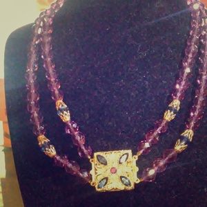 Purple and Gold toned Glass Beaded Necklace